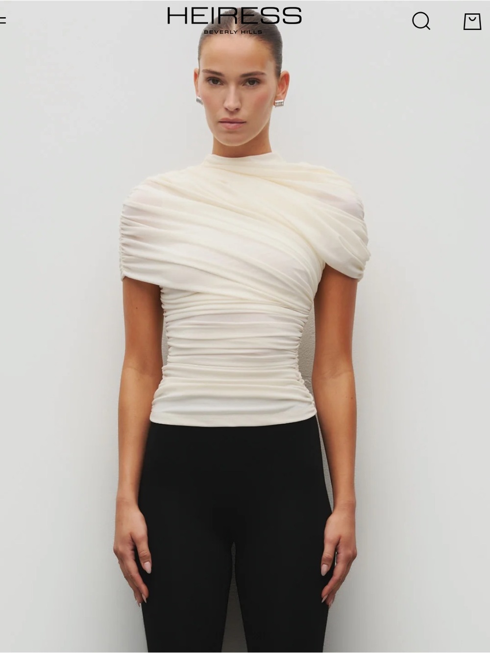 NWOT Heiress Beverly Hills Draped Shoulder Top in Ivory - Size Medium